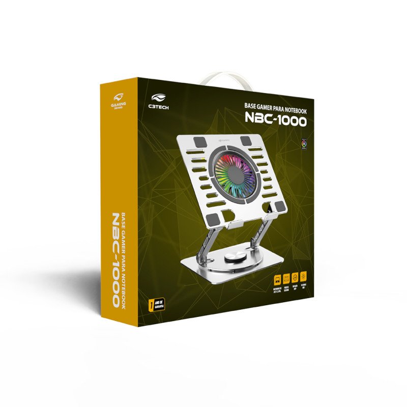 BASE GAMER GIRATÓRIA P/NOTEBOOK ATE 17,3" NBC-1000SI LED RGB C3 TECH
