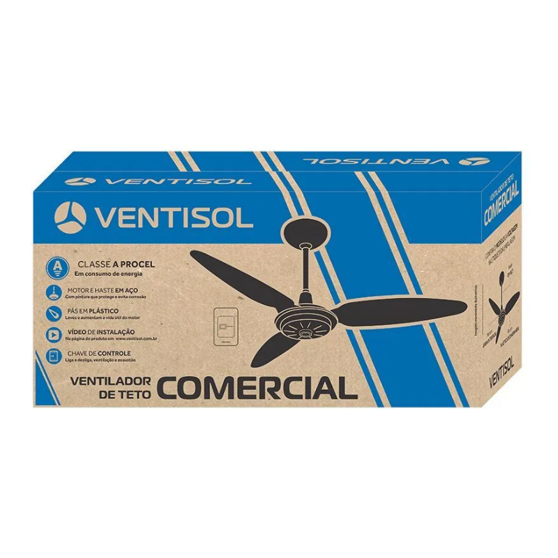 VENTILADOR DE TETO COMERCIAL 3 PÁS 130W PRETO - VENTISOL