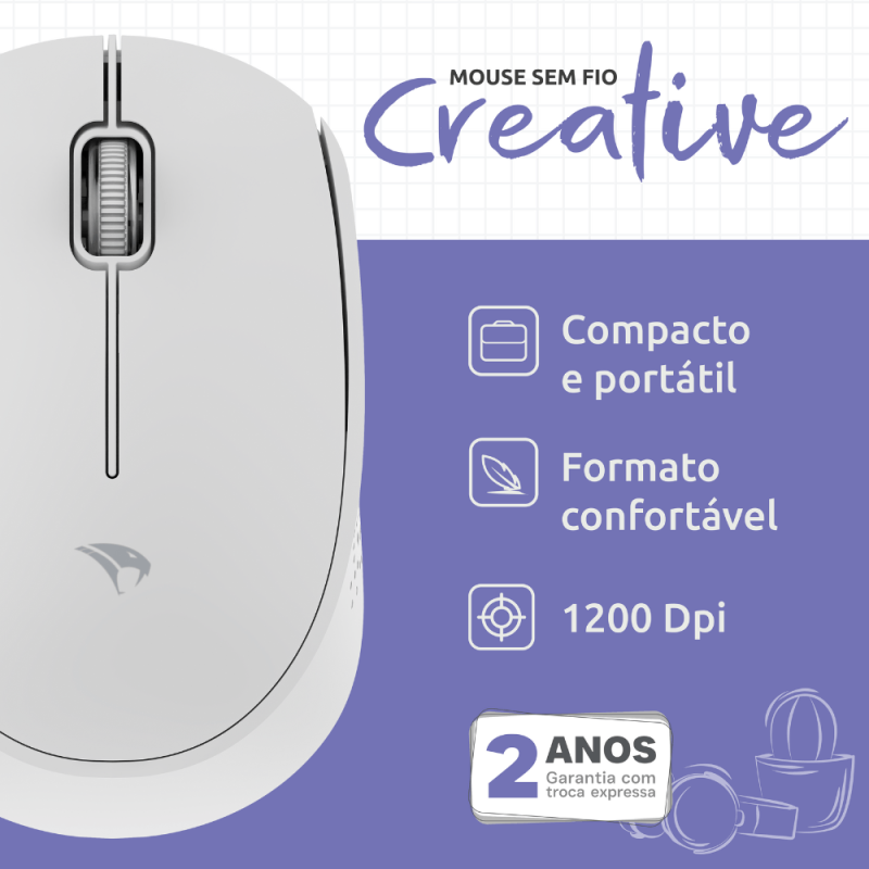 MOUSE SEM FIO BRANCO - VIPER PRO OFFICE