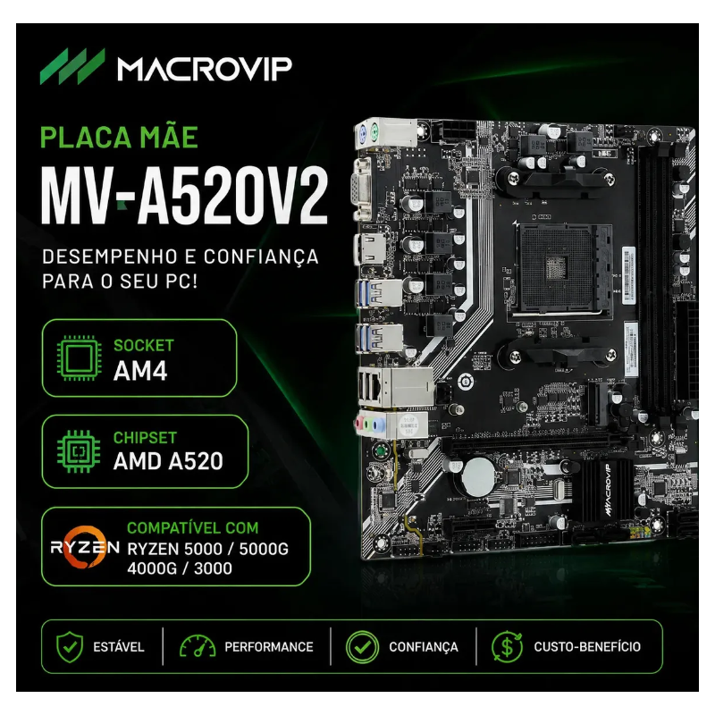 PLACA MAE AM4 MV-A520 (V2) DDR4 - MACROVIP